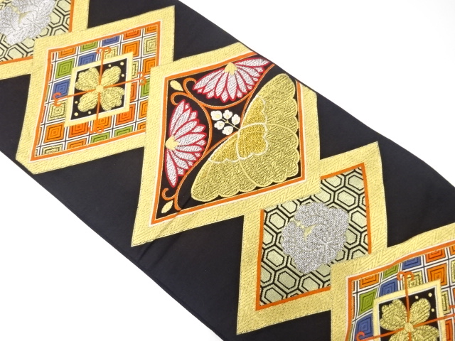 アンティーク　菱に桐・花菱模様織り出し袋帯（着用可）